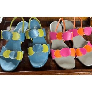 Munro Lot Colorful Leather Slip On Slides Sandals Heels 8W Blue Green Pink Orang